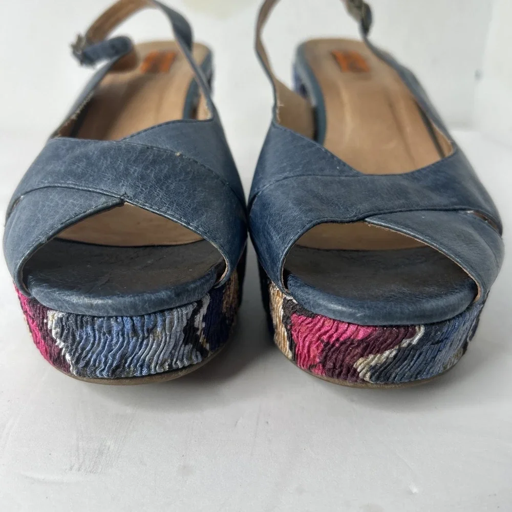 Miz Mooz Women's Blue Leather Multicolor Platform Sandals Sz EU 41 US 8-8 1/2 - Picture 4 of 15